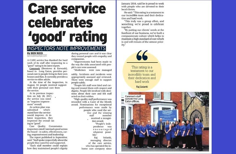 Nottingham Post press release celebrating 'GOOD' rating | Caremark